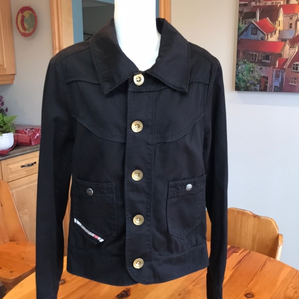 DIESEL Industry Women’s Black Button-Front Crop Denim Jacket NWOT Sz L